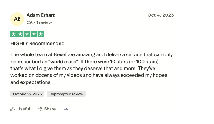 Trustpilot 5-star review from Adam Erhart: HIGHLY Recommended — world class service.